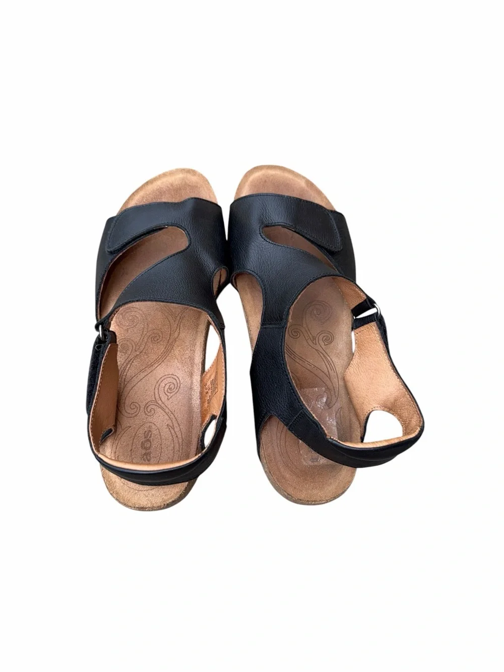 Taos Women's Rita Leather Black Wedge Sandals Shoes Sz 40/9-9.5
